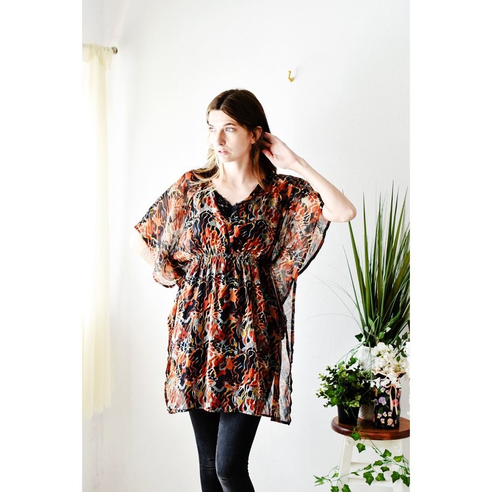 LA Hearts Kimono Wrap Womens One Size Turquoise Floral Excellent Lace Trim Boho‎